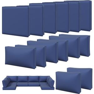 Aoxun 14pcs Patio Cushion Covers Replacement, Waterproof Outdoor Furniture Cushion Covers with Zipper and Non-Slip Bottom, Patio Sofa Couch 3 Sizes for Patio Sectional, Covers Only (Navy)