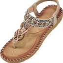 Aomigoct Sandals Women Flat Shoes: Dressy Summer Bohemian Flats Shoes for Women Sandals Comfortable Ankle Strap Outdoor Walking (8-8.5, Beige)