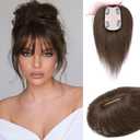 MOSINA Human Hair Toppers for Women Real Human Hair Toppers Hair Pieces for women 3.2" x 4.5" Silk Base Real Hair Toppers for Women with Thinning Hair (Dark Brown)