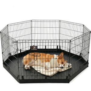 PJYuCien Dog Playpen with Bottom Pad - Metal Foldable Exercise Pen, 8 Panels 30" H x 24" W Indoor Outdoor Pet Fence Puppy Crate Kennel, Black
