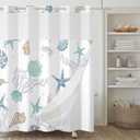 No Hook Shower Curtain,Ocean Theme Double-Layered Shower Curtain with Snap-in Liner and Weights,Starfish Coral Nautical Coastal Fabric Bath Curtain with See Through Mesh, 71x74in