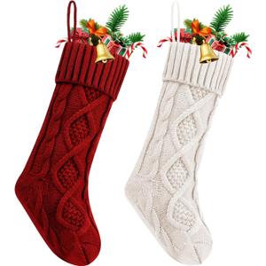 2pcs Christmas Stockings18 Inches Large Size Knitted Stocking Christmas Personalized Christmas StockingsDecorations for Family Holiday Party Decor Hold All Surprises