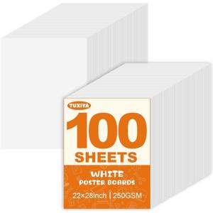 TUXIYA 100 Pack White Poster Board,22" x 28" White Poster Paper Bulk,250GSM/92LB Heavy-Weight Blank Poster Board for Arts,Craft,Projects Presentations,Drawing Scrapbooking