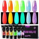 UR SUGAR Glow in The Dark Extension Gel Nail Set, 6 Colors Red Neon Orange Luminous Yellow Green Glitter Blue Purple Spring Summer Extension Nail Gel Kit Long Lasting Soak Off Gel Gift Box for Women