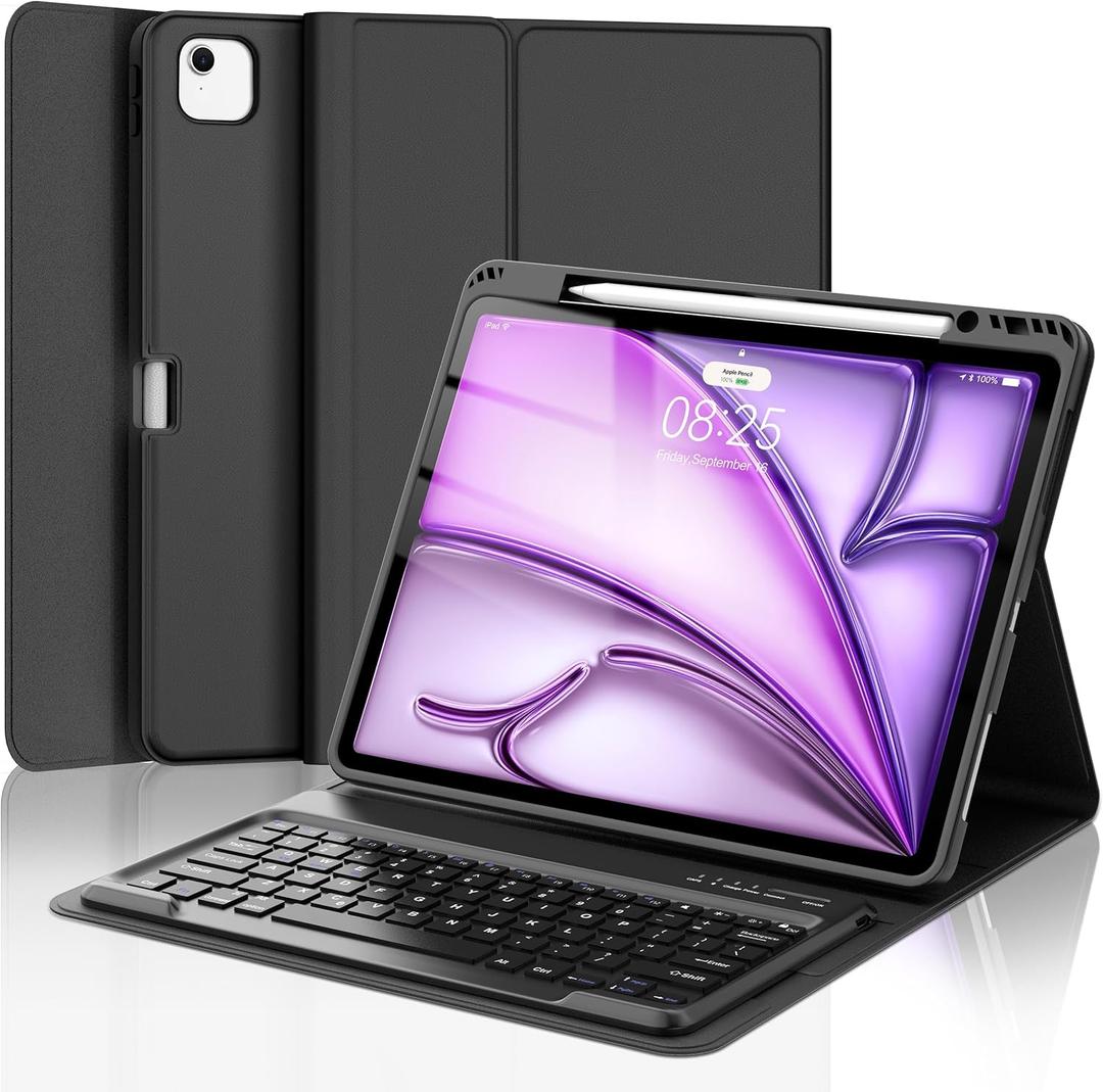 D DINGRICH Keyboard Case for iPad Air 13 inch (M2) 2024, Smart Folio Cover with Pencil Holder, Rechargeable, Magnetic Wireless Keyboard for iPad Air 13, Only Compatible with Model A2898/A2899/A2900