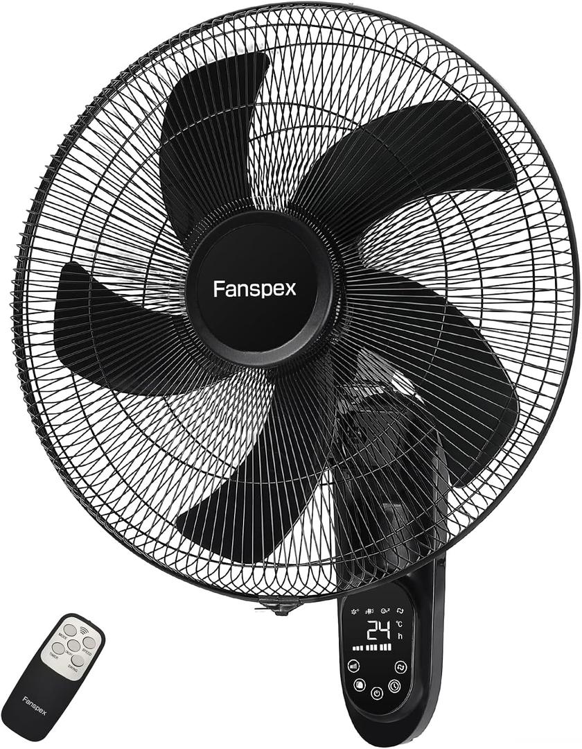 Fanspex 18" Wall Mounted Fan with Auto-oscillation, Timer, Adjust Wind Tilt for Home Garage Workshop Greenhouse Cooling & Air Circulation