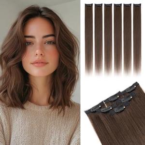 Rich Choices Real Human Hair Clip In Extensions-6 Pcs Single Clip Design-100% Remy Hairs Invisible Clip in Extensions for Thin Short Hair-Seamless Hairpieces for Women-10 Inches #2R Chocolate Brown