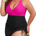 B2prity Women's Plus Size One Piece Swimdress Swimsuit Tummy Control Slimming Swim Dress Mesh Drawstring Skirted Bathing Suit 3XL