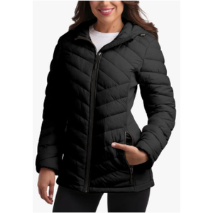Reebok Womens Puffer Jacket - Midweight Quilted Snow Glacier Shield Full Zip Winter Coat for Women with Hood & Zip Pockets, Large 
