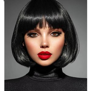 Black Bob Wig With Bangs 12 Inch Short Bob wig for Women Short Bob Wigs Synthetic Fiber Bob Wigs and Halloween Cosplay Wig for Daily Life Colorful Wigs With One Cap (Nature Black) (Natural Balck)
