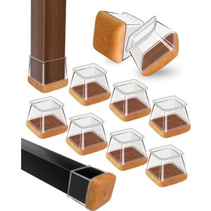 OCONDA 40 Pcs Chair Leg Floor Protectors for Hardwood Floors, Clear Rubber Furniture Sliders with Felt, Silicone Furniture Leg Caps Covers (Fit Square Diameter:1-1/16" to 1-7/16")
