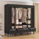 Portable Closets for Hanging Clothes,Clothes Rack with Cover,Portable Wardrobe Closet with 3 Hanging Rods, 6 Storage Shelves and 4 Drawers,55.1" L x 17.7" W x 67.7" H,Black