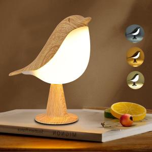 Small Cordless Bedside Lamp, Bird Lamp Touch Sensor, LED Table Lamp with Touch Dimmer,3 Level Brightness Nightstand Lamps, Rechargered Desk Lamp for Bedroom, Office, College Dorm Room (8.46'', Maple-Touch Control)