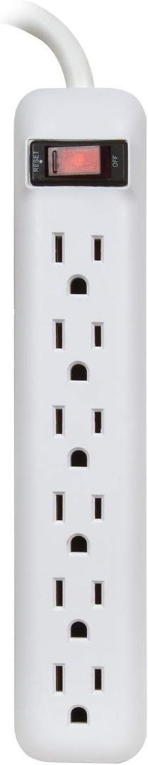 Prime Wire & Cable Prime Wire PB801118 6-Outlet Power Strip with 14-3 SJT 1.5 Foot Cord, White | Key ID Tags and Organizer