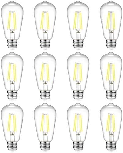 Ascher Vintage LED Edison Bulbs, 6W, Equivalent 60W, Non-Dimmable, Daylight 5000K, 700Lumens, ST58 Antique LED Filament Bulbs with 80+ CRI, E26 Medium Base, Clear Glass, Pack of 12
