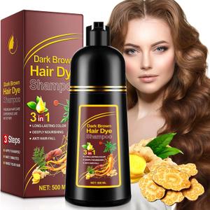 Hair Color Shampoo for Gray Hair, 3-In-1 Black Hair Dye Shampoo Colors in Minutes, Long-Lasting Color, Natural Herbal Ingredients Nourish Your Hair (Dark Brown) 500 ML