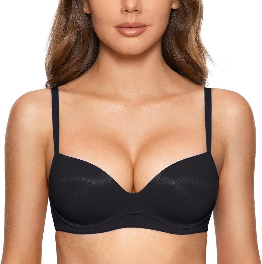 DOBREVA Women's Push Up Bra No Underwire Comfortable Wireless Bras Padded Plunge (34C, Black)