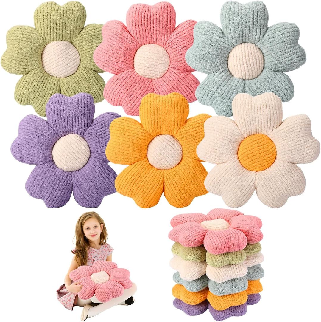 6 Pcs Flower Shaped Pillows Daisy Floor Throw Pillows 15 Inch Flower Seat Cushion for Reading Sofa Couch Bed Decor for Back to School Classroom(Bright Color)
