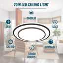 20" LED Flush Mount Ceiling Light Fixture Dimmable, Black Fixture Ceiling Mount 36W,Modern Close to Ceiling Light 5CCT for Living Room,Kitchen,Bedroom