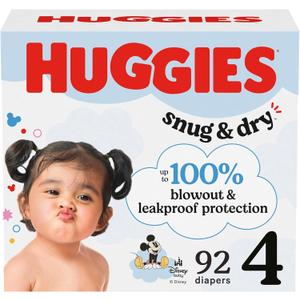 Huggies Size 4 Diapers, Snug & Dry Baby Diapers, Size 4 (22-37 lbs), 92 Count
