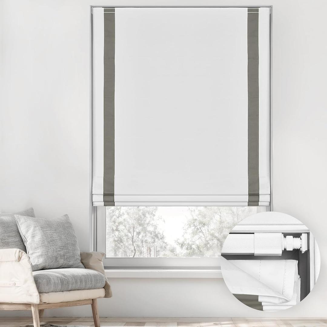 LazBlinds No Tools No Drill Cordless Roman Shades for Windows, Blackout Thermal Insulated UV Blocking Window Blinds, Room Darkening Fabric Blinds for Indoor Windows, 22'' W x 64'' H, White-Grey