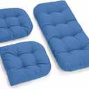 All Weather Outdoor Wicker Chair Cushions of 3 Pieces, Waterproof Outdoor Wicker Chair Cushion for Patio Furniture Loveseat Settee Bench, 1 Loveseat and 2 U-Shaped Cushions, Royal Blue