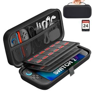 Omivine Carrying Case for Nintendo Switch 2 (2025), Large Capacity Travel Case for Switch 2 with 24 Game Card Slots, Protective Hard Shell Carry Pouch Storage Bag for Game Console and Accessories