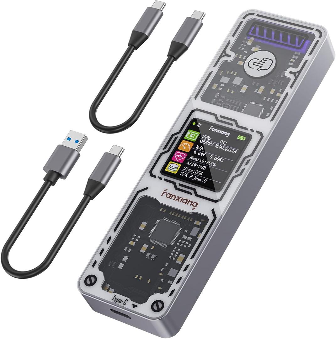 fanxiang SSD Enclosure, USB 3.2 Gen 2 (10 Gbps), M.2 NVME/SATA SSD Enclosure, USB Adapter/Reader, Solid State Drive External Enclosure, Supports M and B+M Keys and Size 2230/2242/2260/2280 SSDs, MD86