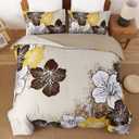 Menghomeus Brown Floral Comforter Set King Ombre Brown Bedding Lightweight Microfiber Bed Comforter for All Season, 3 Piece Flowers Comforter with 2 Pillowcases