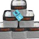 OrganiHaus Small Fabric Storage Baskets for Shelves 6 Pack, 12x8in Closet Storage Bins for Shelves, Cloth Baskets for Organizing, Linen Closet Organizers, Fabric Basket, Gray/Black