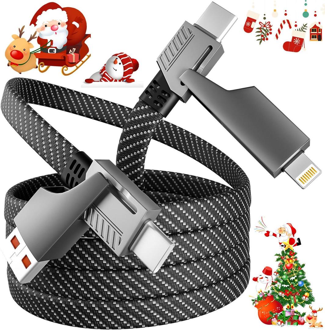 4 in 1 Charging Cable Fast Charging 65W, USB C Cable 4-in-1 USB Multi Charging Cable with E-Mark Chip, Multiple iPhone Charger Cord for iPhone 16/15/14/13 Series/Pad/Android/Tablets and More(4FT)