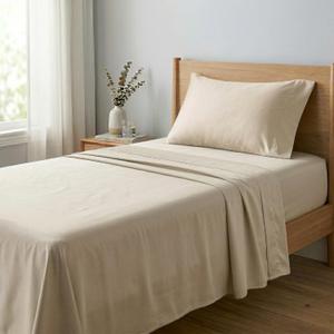 Beckham Hotel Collection Twin Sheets Set for Kids, Teens, Boys & Girls, 100% Cotton Oeko-TEX Certified Safe Fabric, Silky Smooth & Soft, 16 Deep Pocket, 3-Piece, Sand