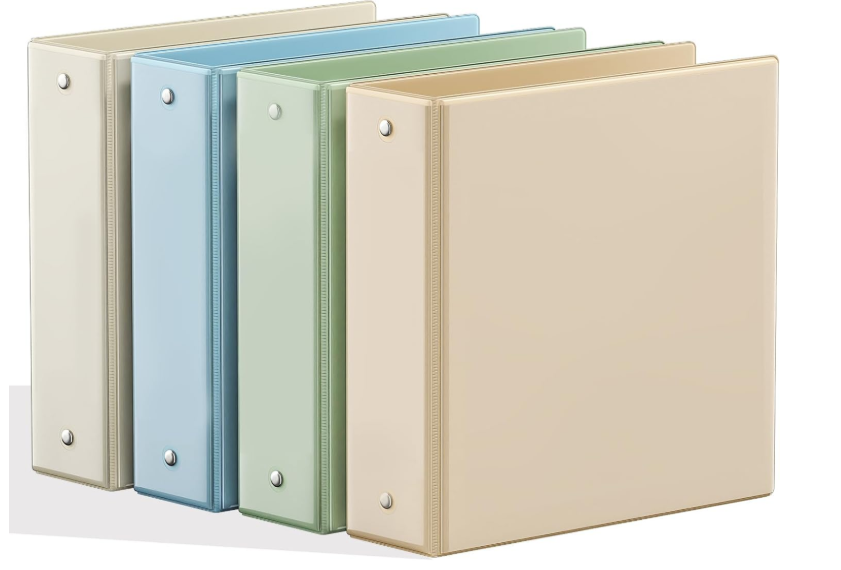 SUNEE 3 Ring Binder 2 Inch 4 Pack, Clear View Binder Three Ring PVC-Free (Fit 8.5x11 Inches) for School or Office Supplies, Neutral Aesthetic
