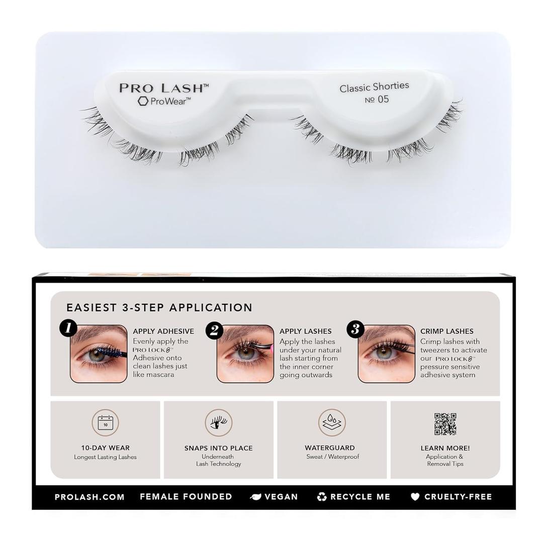 Pro Lash ProWear Professionally Styled Lash Clusters - Easiest to Apply Eyelash Cluster - 10 Day Eyelashes - Waterproof Lashes Clusters - Single Set - Classic Shorties No. 05 - Black