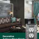 4-Pack Duplex Outlet Cover Plate, Paisley Pattern Antique Silver Metal Wall Plates for Electrical Outlets, 1 Gang Receptacle Cover, Pearls Decorative Switch Plates and Outlet Covers