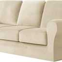 7 Piece Stretch Velvet Ektorp Sofa Covers, for 1 Base Cover, 3 Cushion Couch Cover and 3 Backrest Cover, for Living Room Furniture (Beige, 3 Seat, 7 PCS)