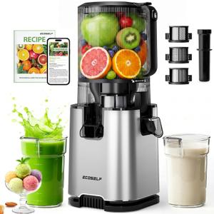 ECOSELF 3-in-1 Juicer with 3 Filters (For Juice/Sorbet/Nut Milk), With 6.0" Extra-Large Mouth Feed Chute for Whole Vegetables & Fruits, Juicer Machines With Large Capacity & Easy Clean (With Pusher)