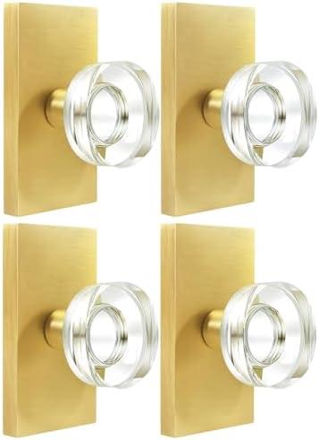 BonKuDoo 4 Pack Gold Glass Dummy Door Knob Interior, Crystal Dummy Door Knobs Door Handles, Satin Brass