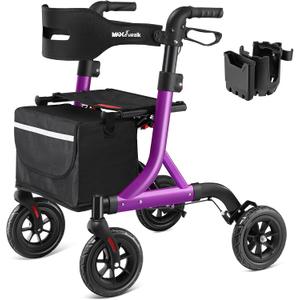 MAXWALK Walkers for Seniors, Rollator Walker with Seat, 8" Rubber Wheels All Terrain Rollator Walker with Backrest, Aluminum Walkers Built-in Cable, Foldable and Adjustable Height for Seniors, Purple