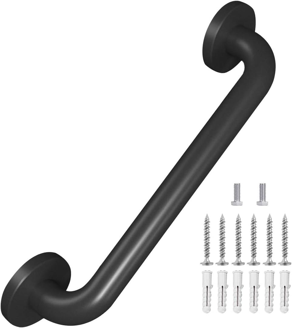 Metal Industrial Stairs Grab Wall Handrail Staircase Steps Indoor Exterior Outdoor Deck Hand Rail Safety Grab Bar (Matte Black) Handle for Stairs Bars Wall Elderly Grab Frame Pipe (16 Inch 1 Pack)