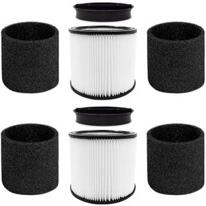 CERO 90304 Replacement Filter for Shop Vac 90304, 90350, 90333, 90585, 5 Gallon and Above Wet/Dry Vacuum Cleaners (2 replacement filter+2 lids+4 foam sleeve filters)