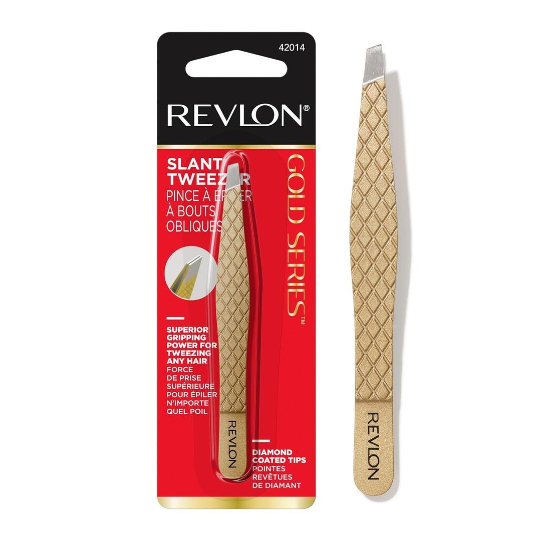 Revlon Gold Series Slanted Tip Tweezers, Ultra-Sharp for Precision Eyebrow Shaping and Facial Hair Removal, Stocking Stuffer for Women, 1 count