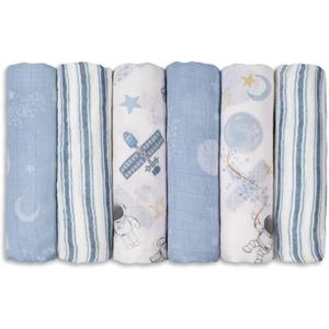 GLLQUEN BABY Receiving Blanket Boy Cotton Muslin Swaddle Blankets Girl Newborn Squares Breathable & Soft Thin Baby Blankets Cloths Double Absorbent Infant Swaddling Wrap - 6 Pack (Astronaut)