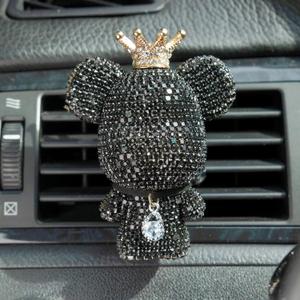 Cute Car Accessories, Bling Crystal Bear Car Air Freshener With Vent Clip,Rhinestone Aesthetic Car Decor Interior Decoration (BLACK)
