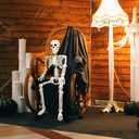 Skeleton Halloween Decorations, Realistic Full Body Movable Posable Joints Skeleton, Creepy Halloween Plastic Skeleton for Graveyard Decorations, Haunted House Props Indoor/Outdoor Decor