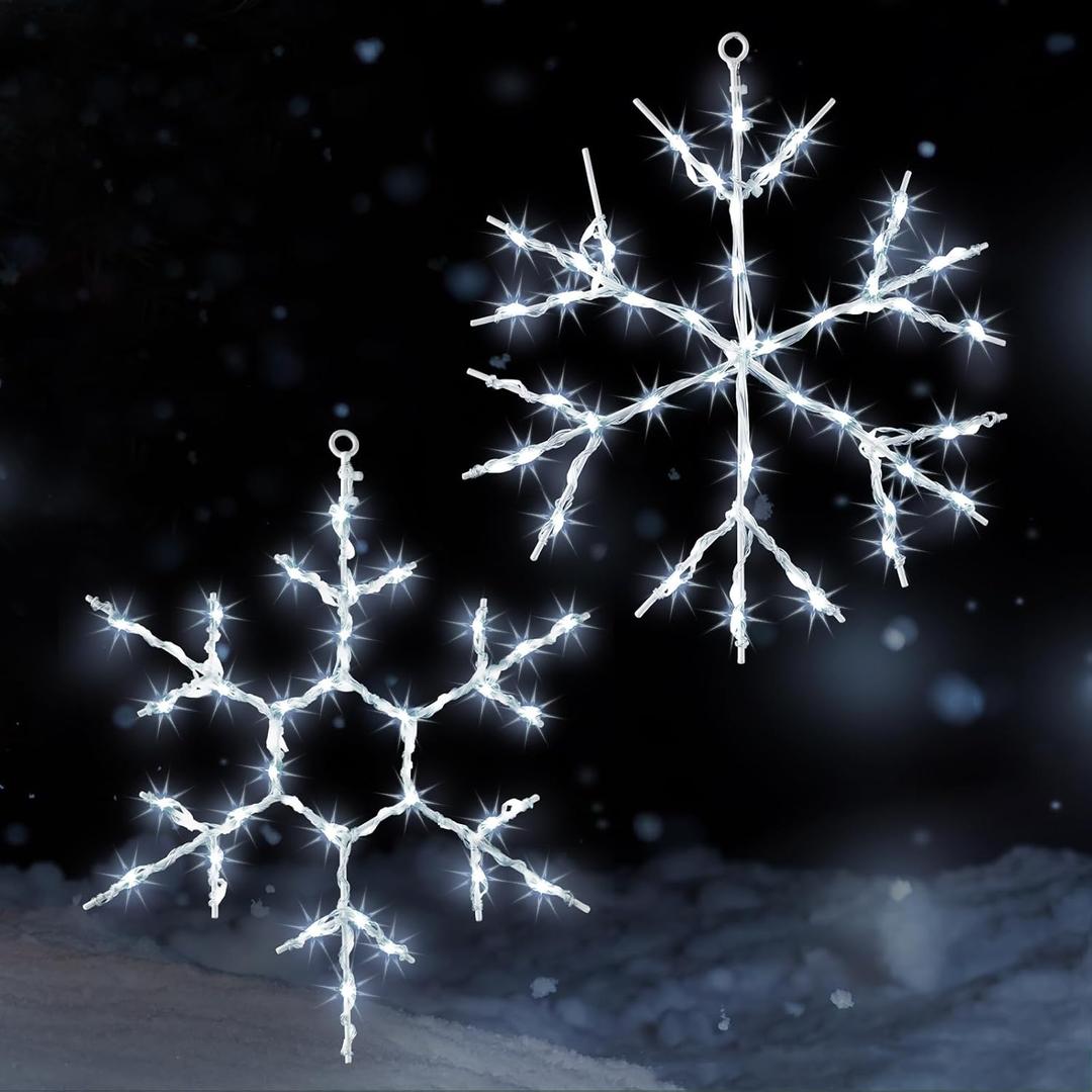 Tuanse 2 Pcs 16 x 13 inch Christmas Snowflake Light Large Christmas Silhouette Window Lights with Remote Control LED Lighted Snowflake Decoration Xmas Silhouette for Tree Outdoor Wall (White)