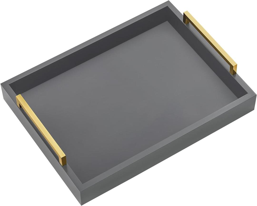 40cm x30cm Serving Trays with Handles, Grey Decorative Serving Tray, Ottoman Trays, Living Room, Bathroom, and Outdoors Decorative Trays (Charcoal) (Gray)