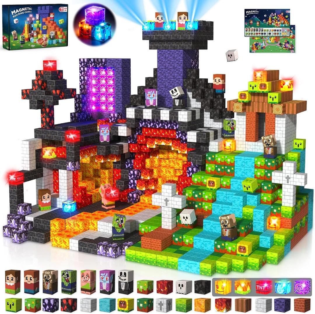 Magnetic Blocks with Light up Blocks -150PCS Magnetic Blocks for Kids Ages 4 5 6 7 8 9 10, Magnetic Light up Building Blocks, Stacking Magnets for Kid, Christmas Birthday Gift for Kids Ages 3+