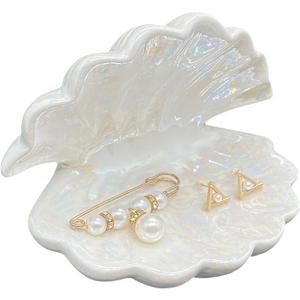 Shell Trinket Dish Ceramic Conch Ring Holder Jewelry Tray Decorative Jewelry Plate Cute Jewelry Organizer for Home Decor (Shell A)