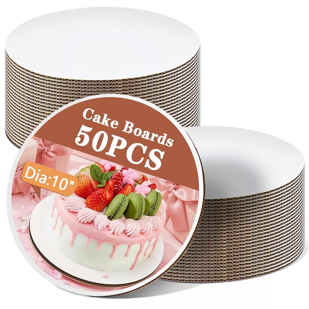 50PCS 10 Inch Round Cake Boards, Food-Grade Greaseproof Cardboard Cake Rounds, Thin and Sturdy Cake Circles for Wedding Birthday Party Cakes & Pastries